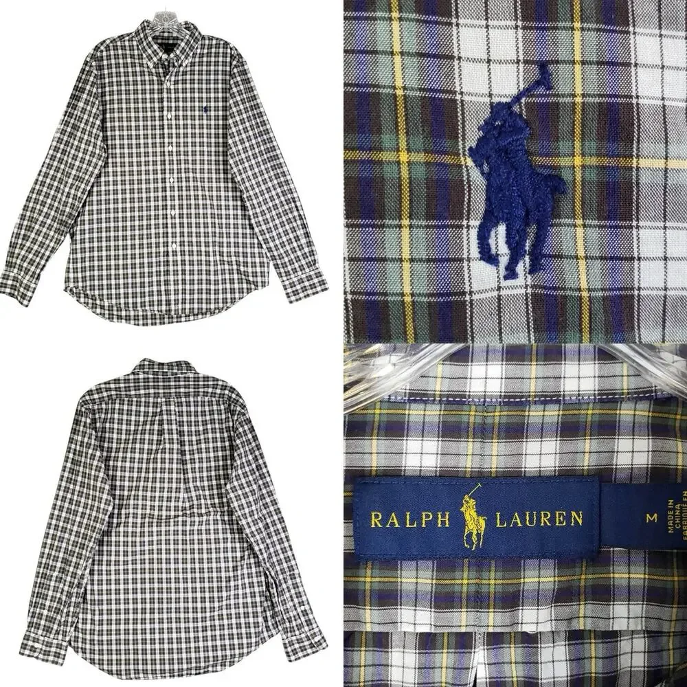 Polo Ralph Lauren Oxford Shirt Mens Size Medium M Button Down Green Plaid